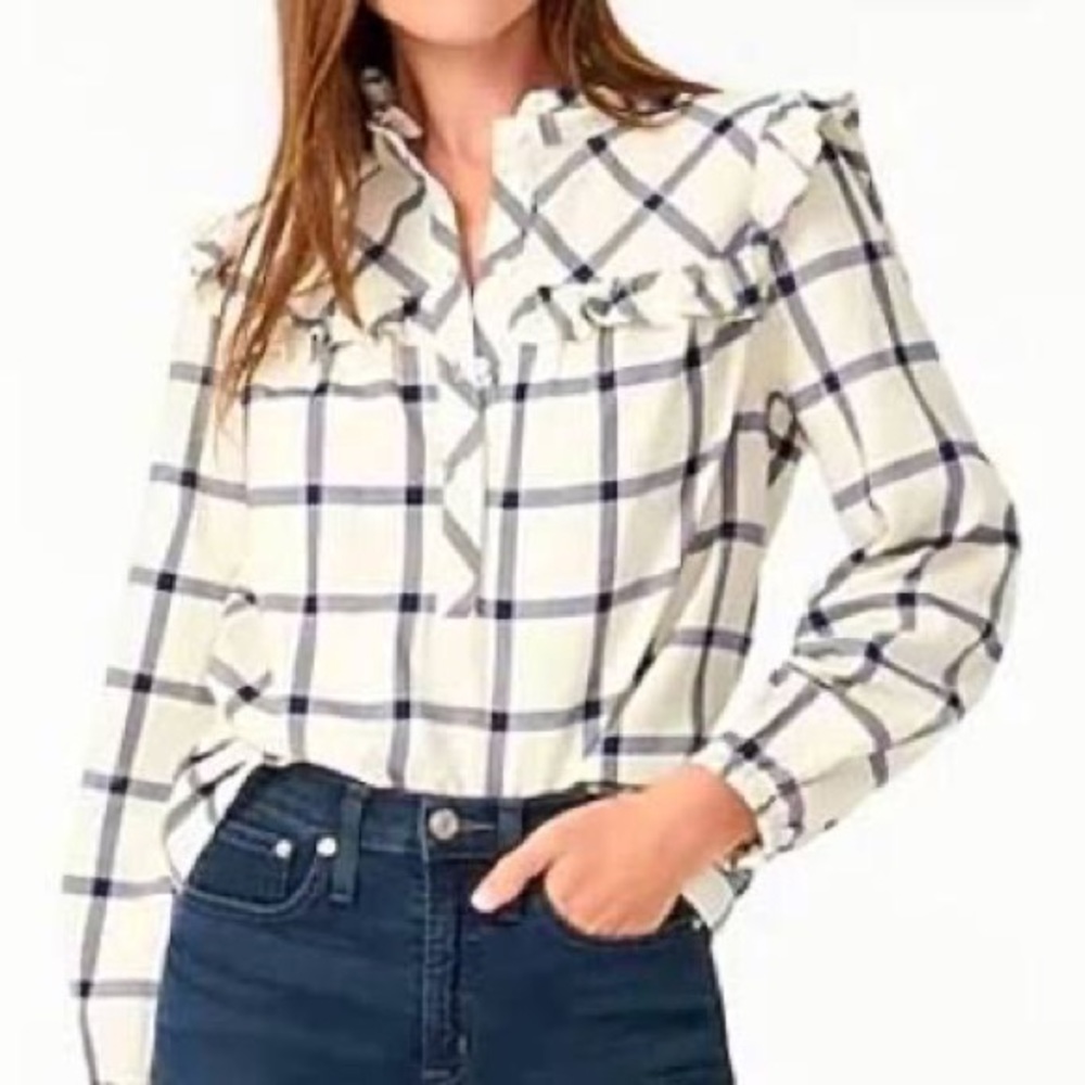 Jcrew blue and white ruffle plaid too, women’s XXL